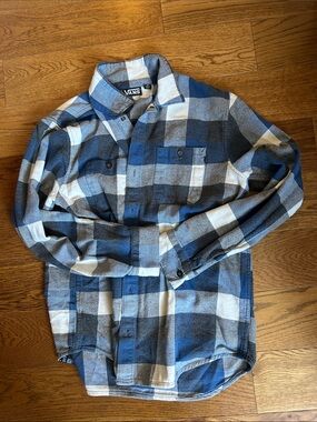 Vans Blue, White & Gray Plaid Button-Down Shirt men’s Medium Flannel